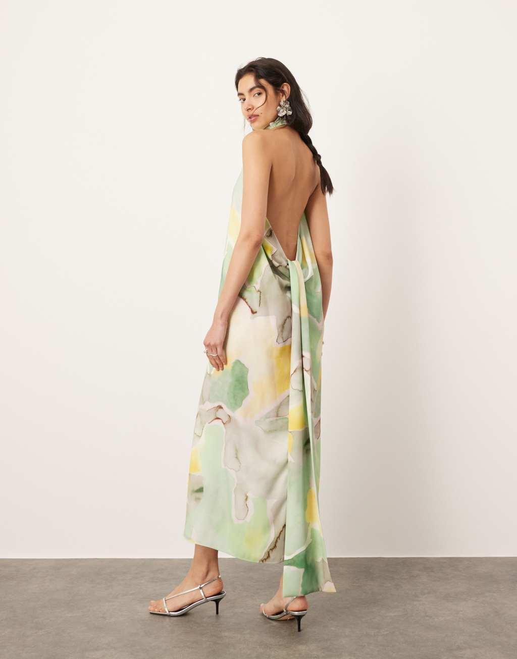 ASOS EDITION halterneck midi dress with drape detail in marble print Product Image