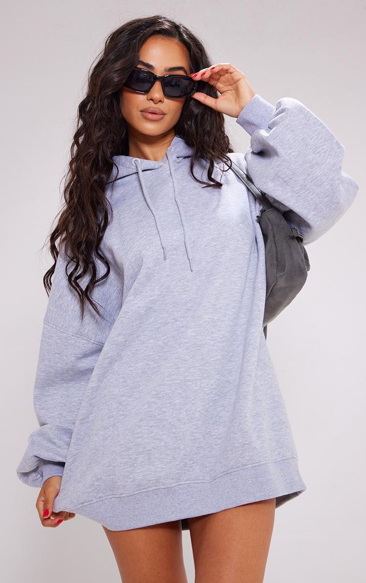 Petite Grey Marl Oversized Hooded Sweatshirt Dress product image