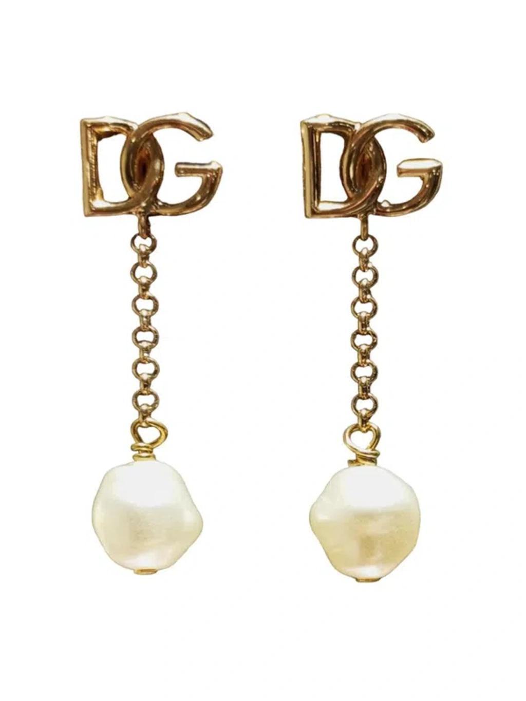 Dangling Earrings With Pearls And Dg Logo In Grey Product Image