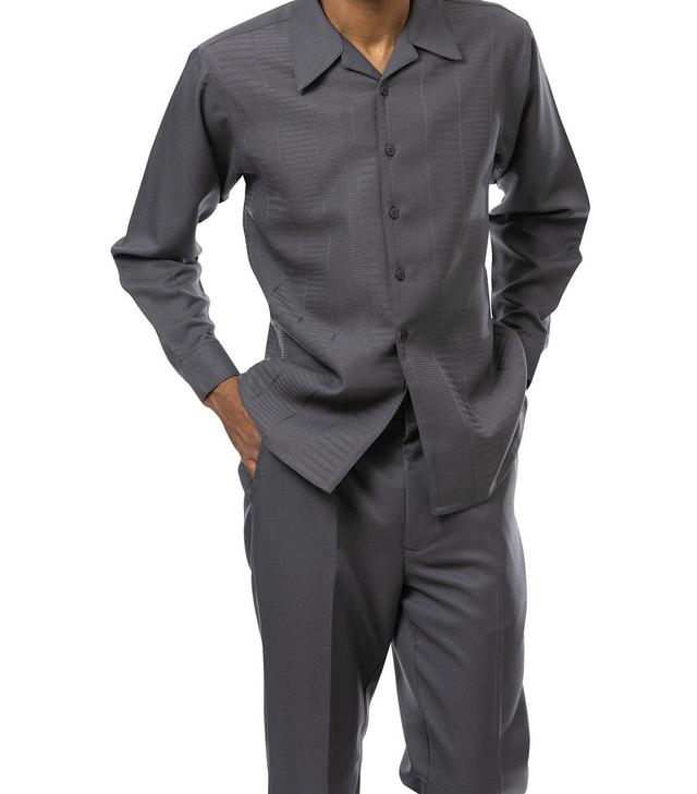 Gray Tone-on-Tone Design 2 Piece Long Sleeve Walking Suit Set Product Image