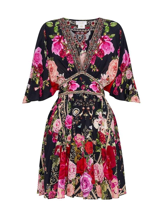 Womens Embellished Floral Silk Minidress Product Image