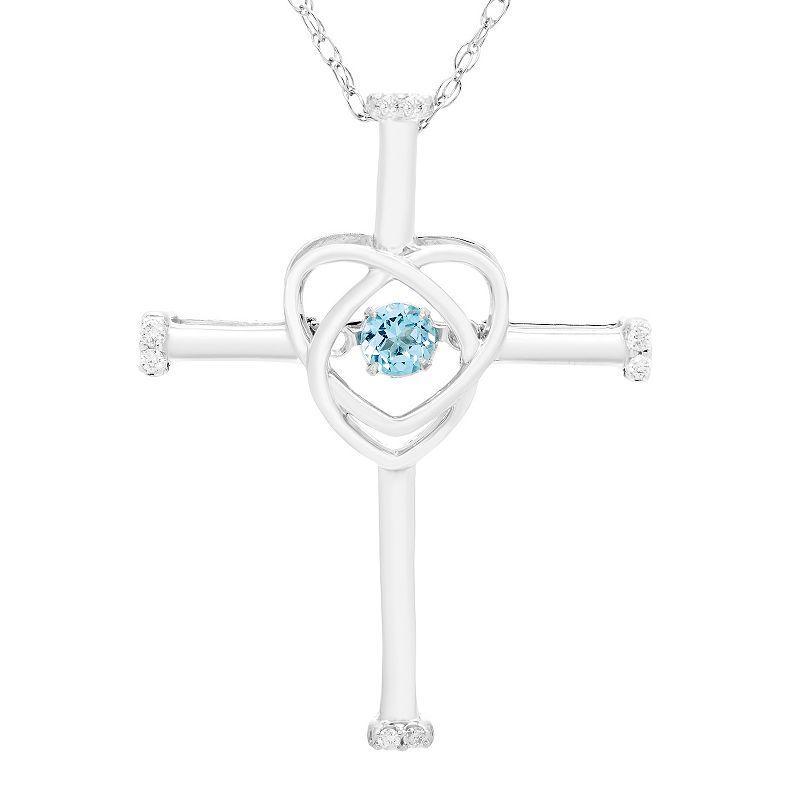 Boston Bay Diamonds Sterling Silver Genuine Blue Topaz & Diamond Accent Cross Pendant Necklace, Womens Product Image