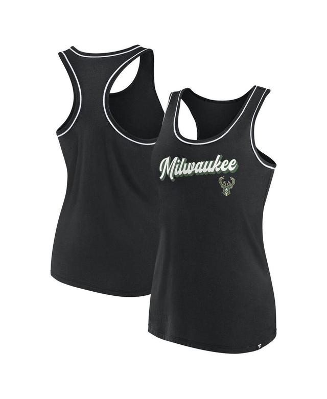 Womens Fanatics Black Milwaukee Bucks Wordmark Logo Racerback Tank Top Product Image