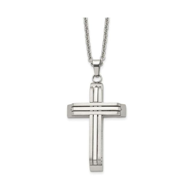 Chisel Brushed and Polished Cross on a Cable Chain Necklace Product Image