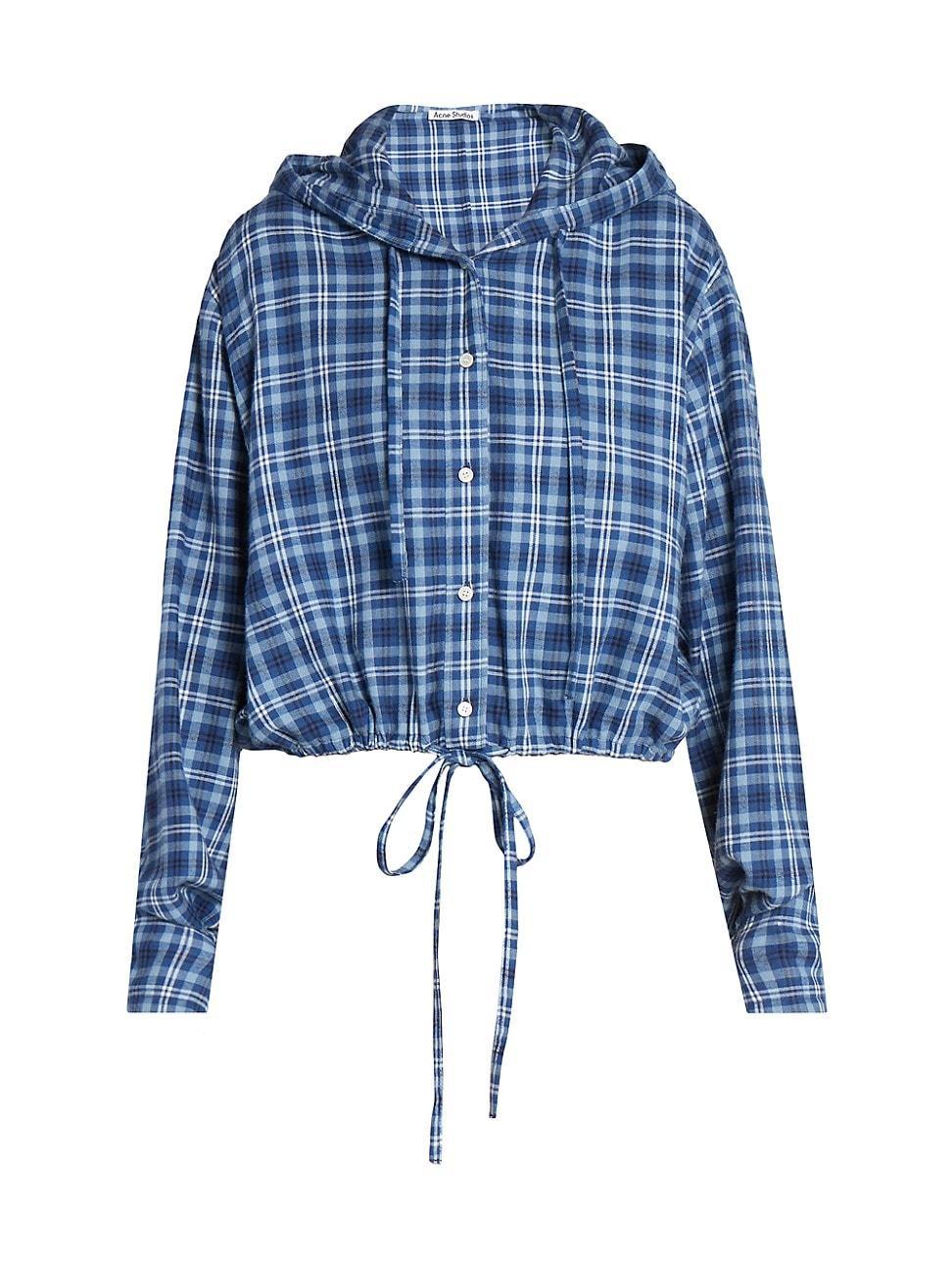 Womens Flannel Check Cotton Hooded Top Product Image