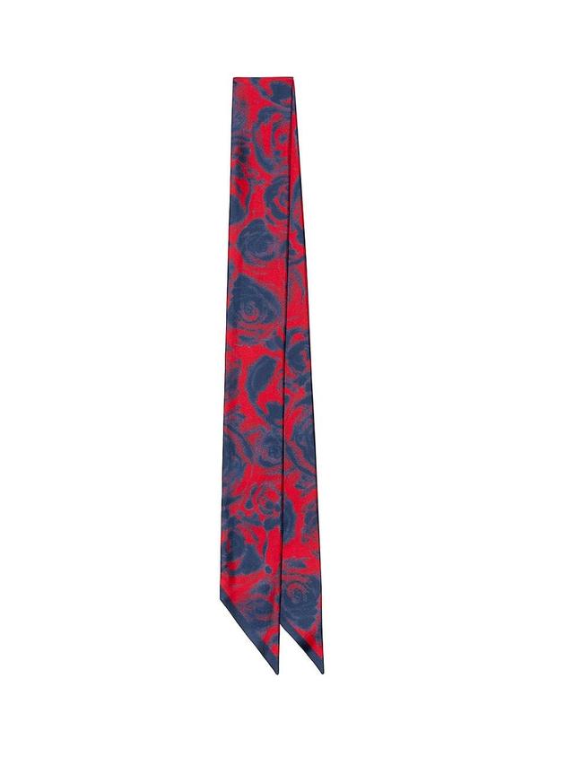 Womens Rose Print Silk Skinny Scarf Product Image