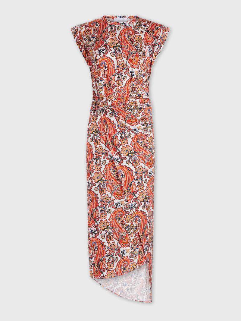 Paisley printed draped dress with signature piercing product image