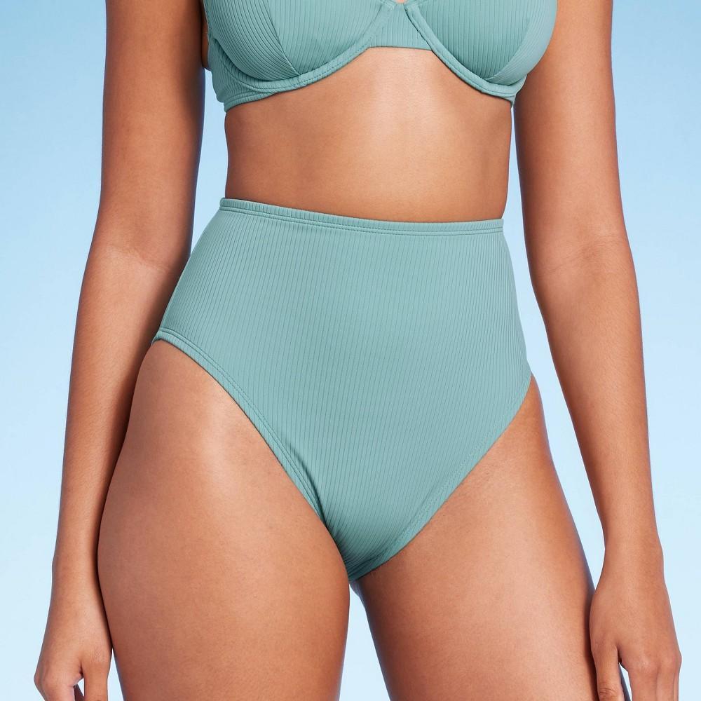 Womens High Waist High Leg Ribbed Medium Coverage Bikini Bottom - Shade & Shore M Product Image