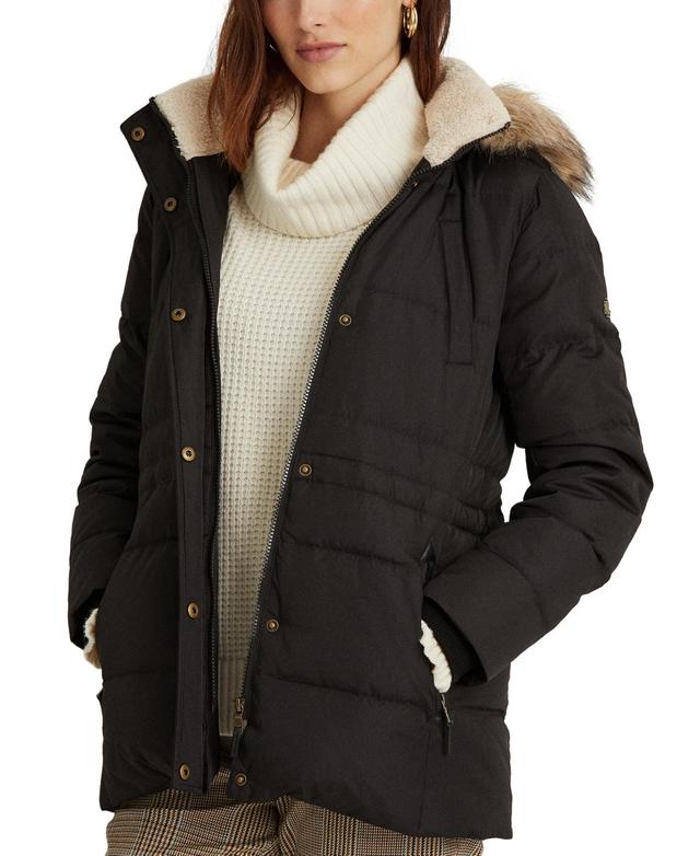 Lauren Ralph Lauren Womens Faux-Fur-Trim Hooded Puffer Coat, Created for Macys Product Image