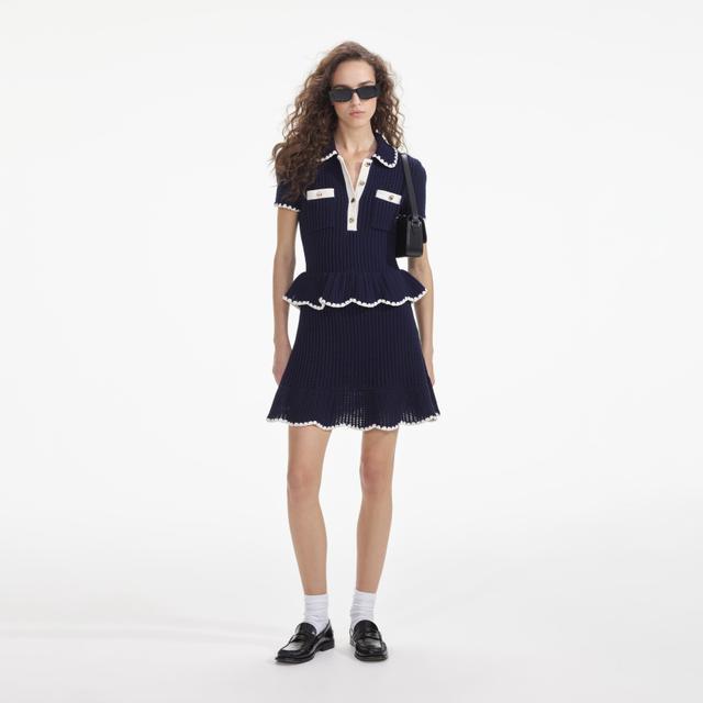 Navy Crochet Flared Mini Dress Product Image