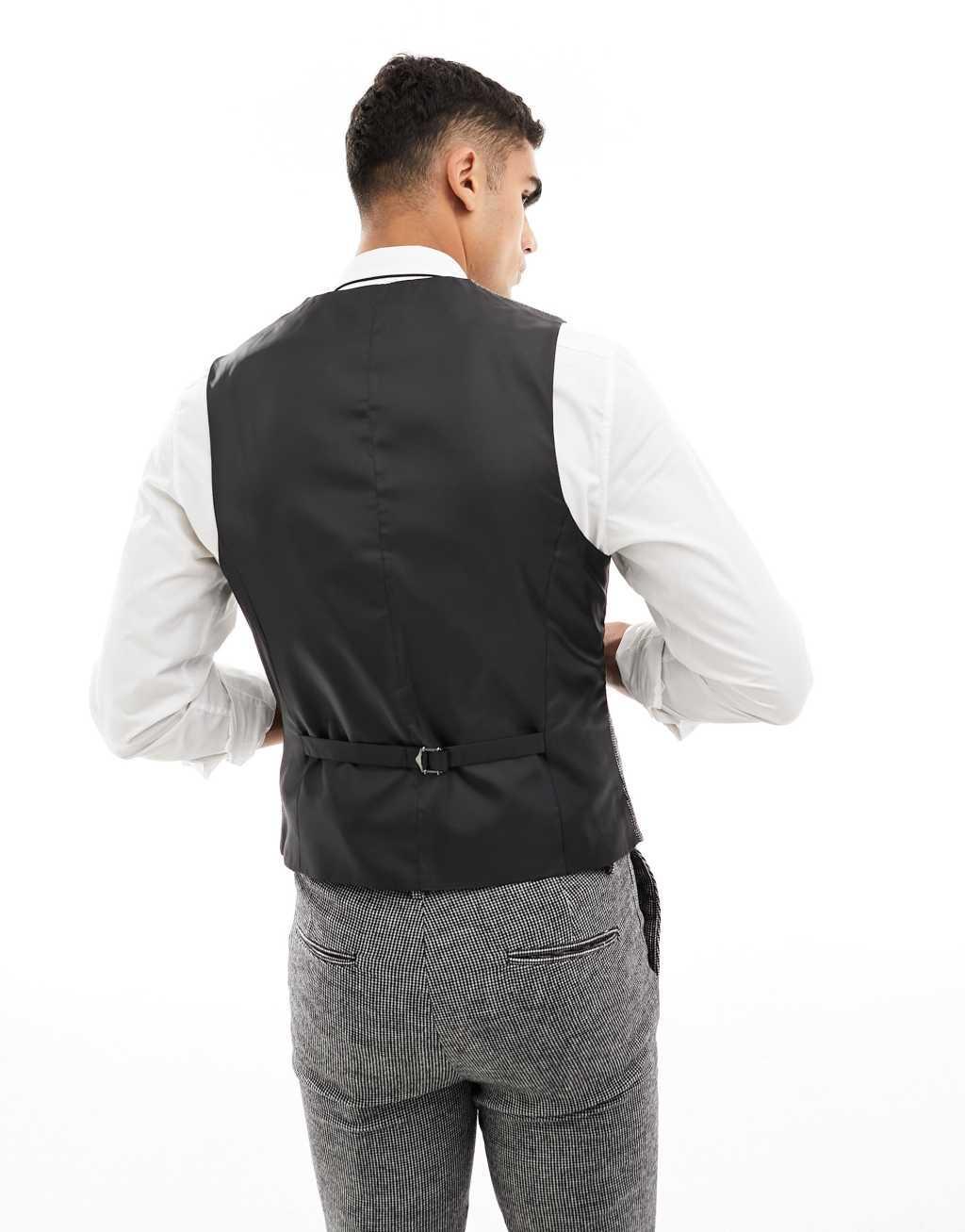 ASOS DESIGN wedding super skinny wool mix suit vest in monochrome puppytooth Product Image