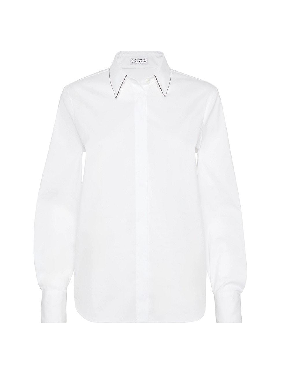 Womens Stretch Cotton Poplin Shirt with Shiny Collar Product Image