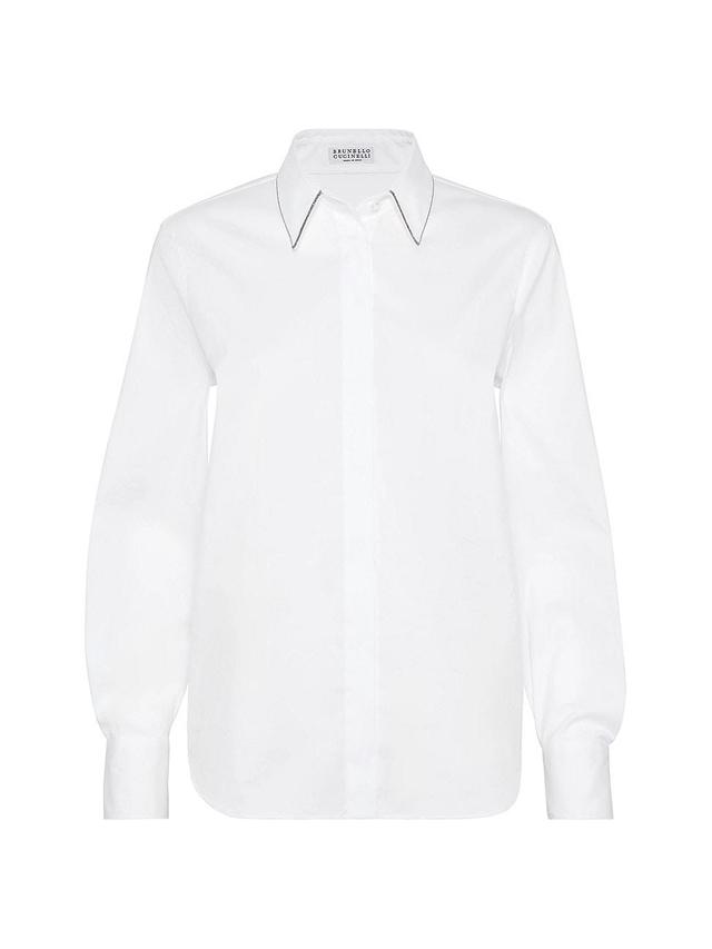 Womens Stretch Cotton Poplin Shirt with Shiny Collar Product Image