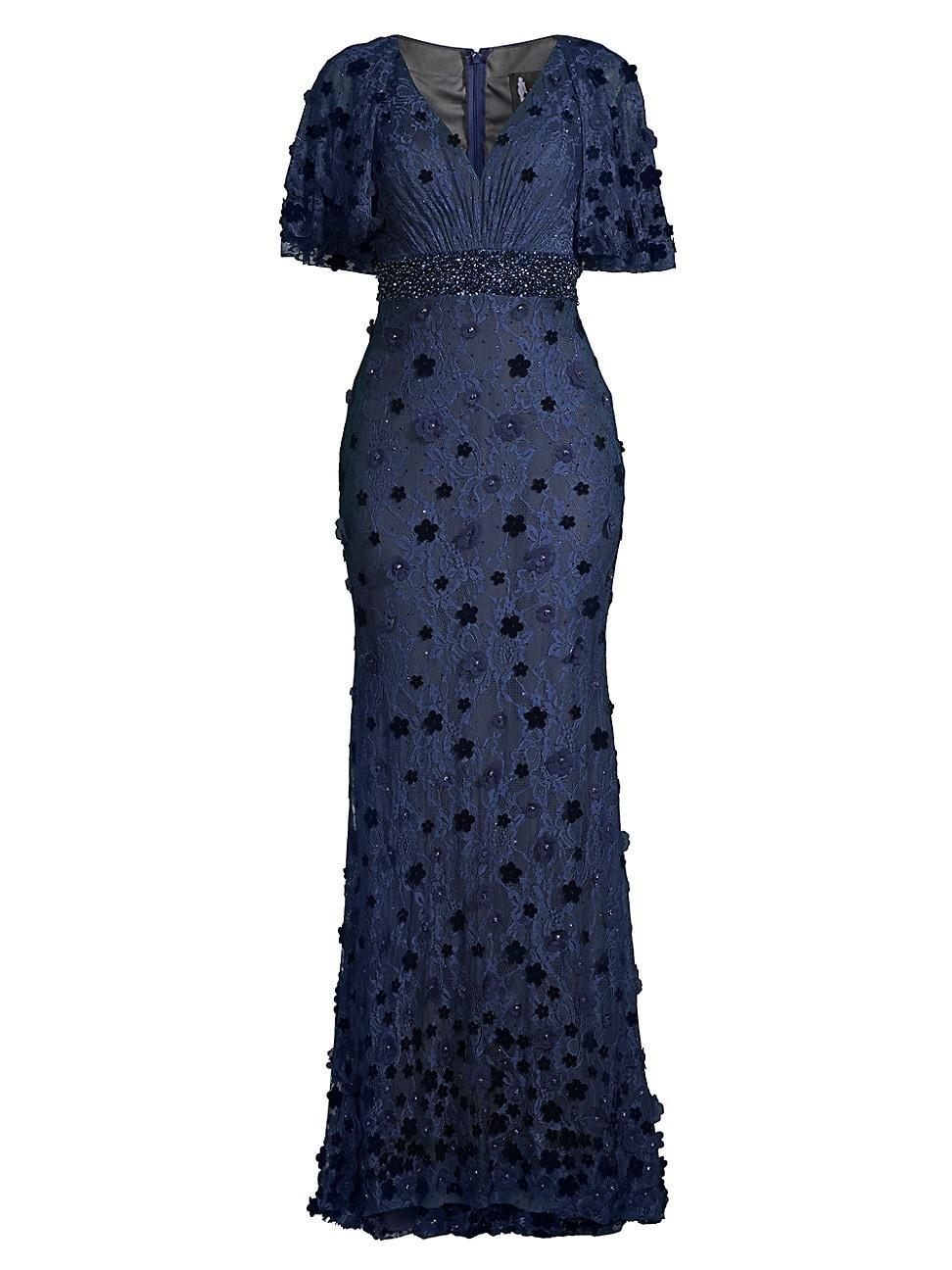 Womens Floral Embellished V-Neck Gown Product Image