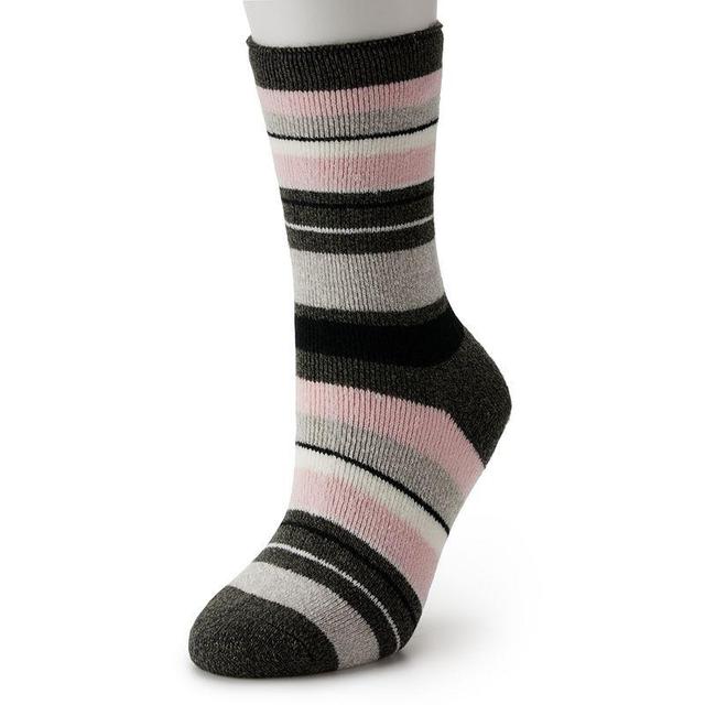 Womens Heat Holders Lite Peony Multi Stripe Crew Socks Grey Light Pink Product Image