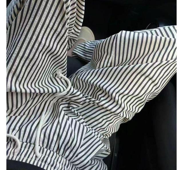 High Rise Striped Printed Wide Leg Drawstring Sweatpants Product Image