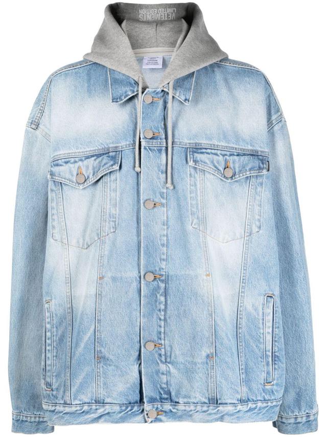 Oversized Hooded Denim Jacket In Blue Product Image