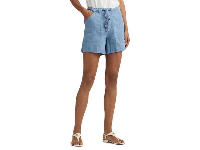 Lauren Ralph Lauren Linen Tassel-Drawcord Shorts (Pale Azure) Women's Jumpsuit & Rompers One Piece Product Image