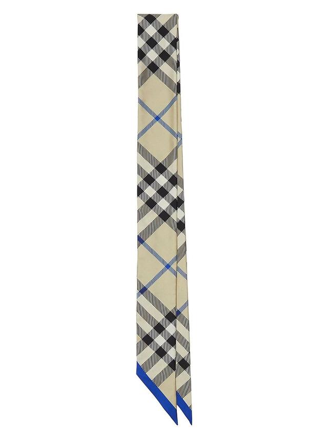 Blue Check Print Silk Twill Skinny Scarf Product Image