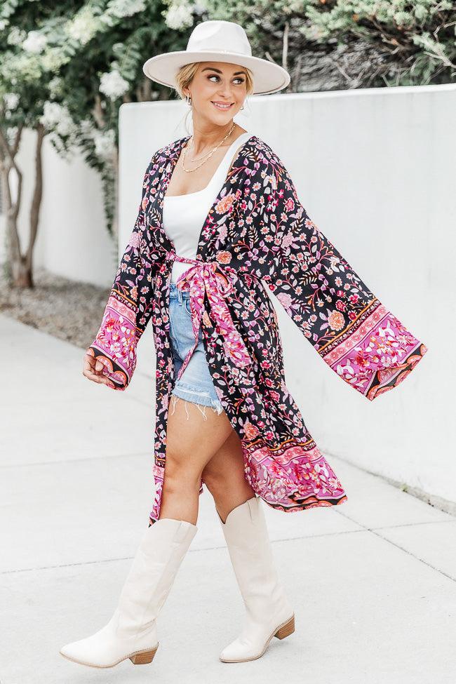 You Amaze Me Black Floral Kimono FINAL SALE Product Image