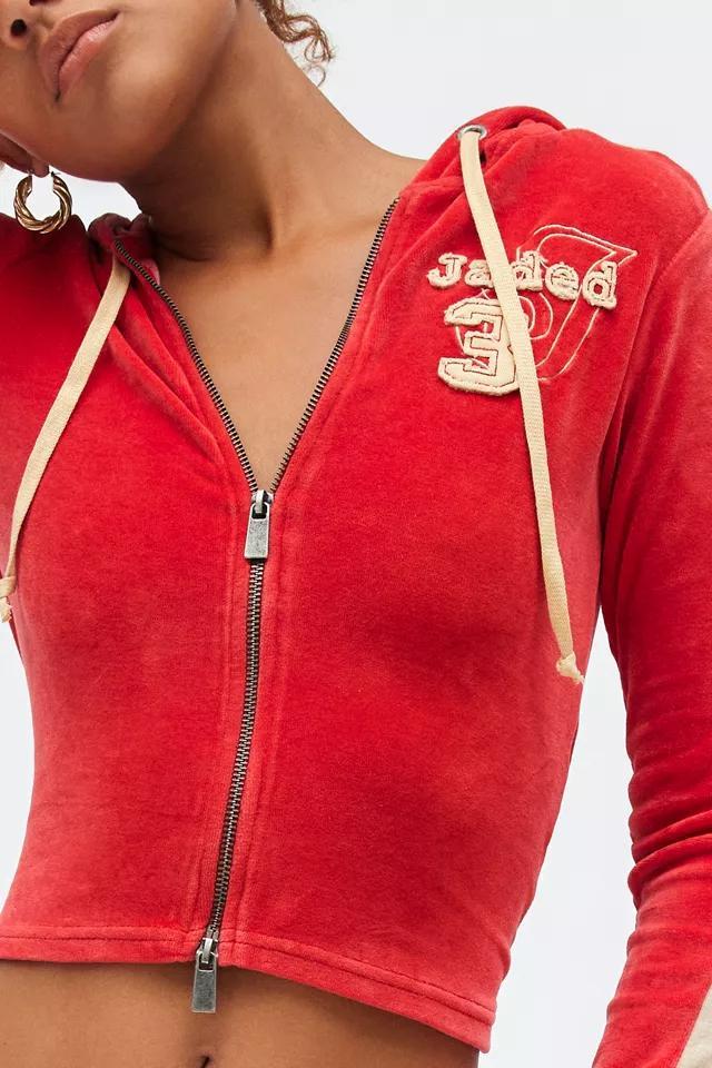 Jaded London Velour Fitted Zip Up Hoodie Sweatshirt Product Image