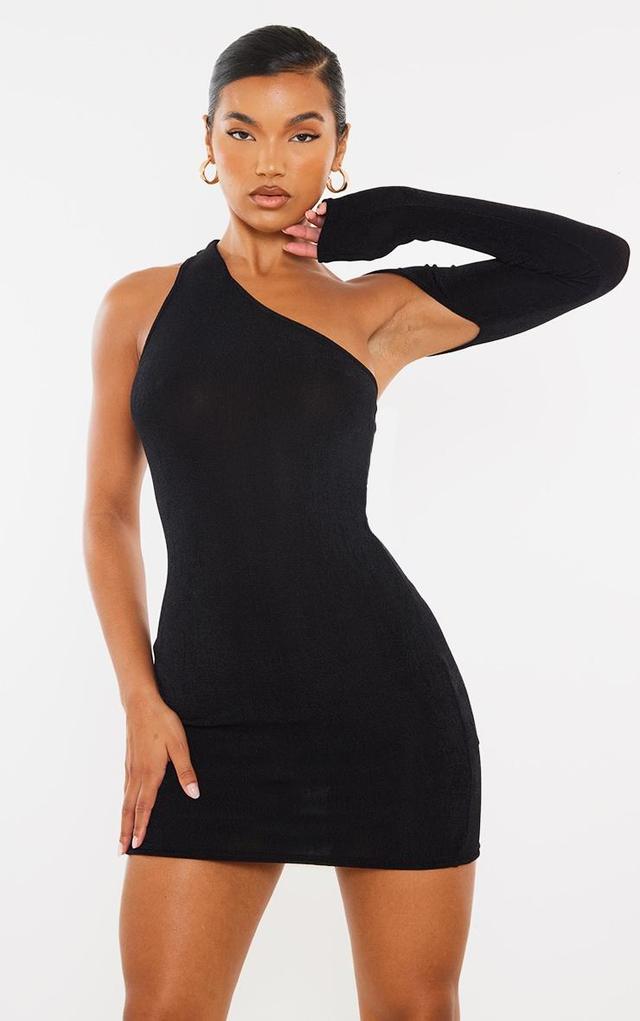 Black Acetate Slinky One Shoulder Cut Out Bodycon Dress Product Image