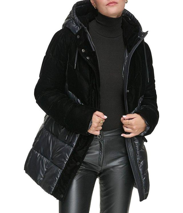 Andrew Marc Sport Varna Velvet Trimmed Hooded Puffer Coat Product Image