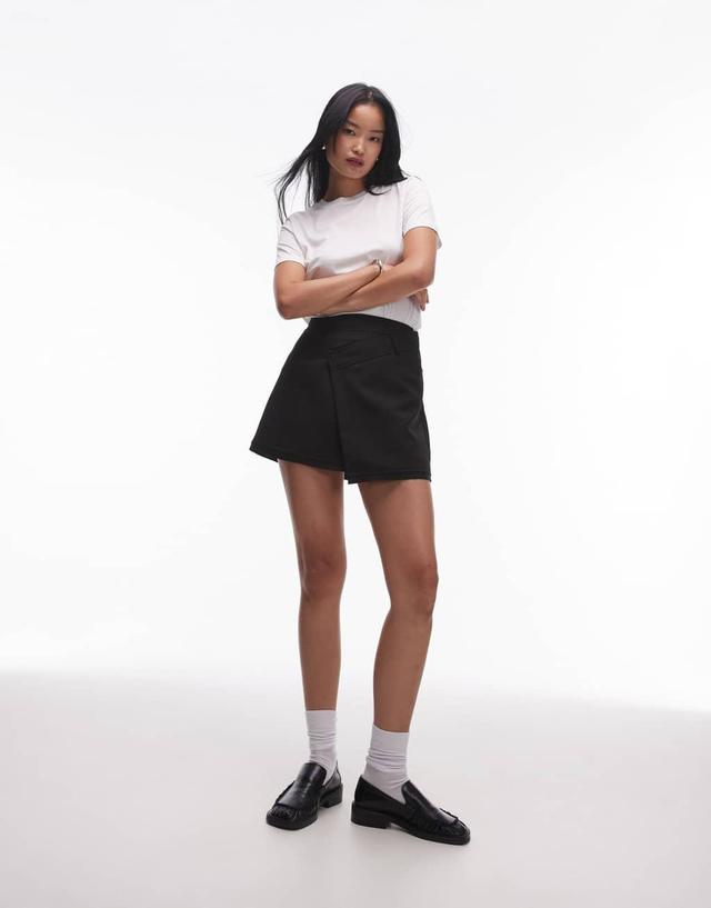 Topshop wrap tailored mini skirt in black Product Image