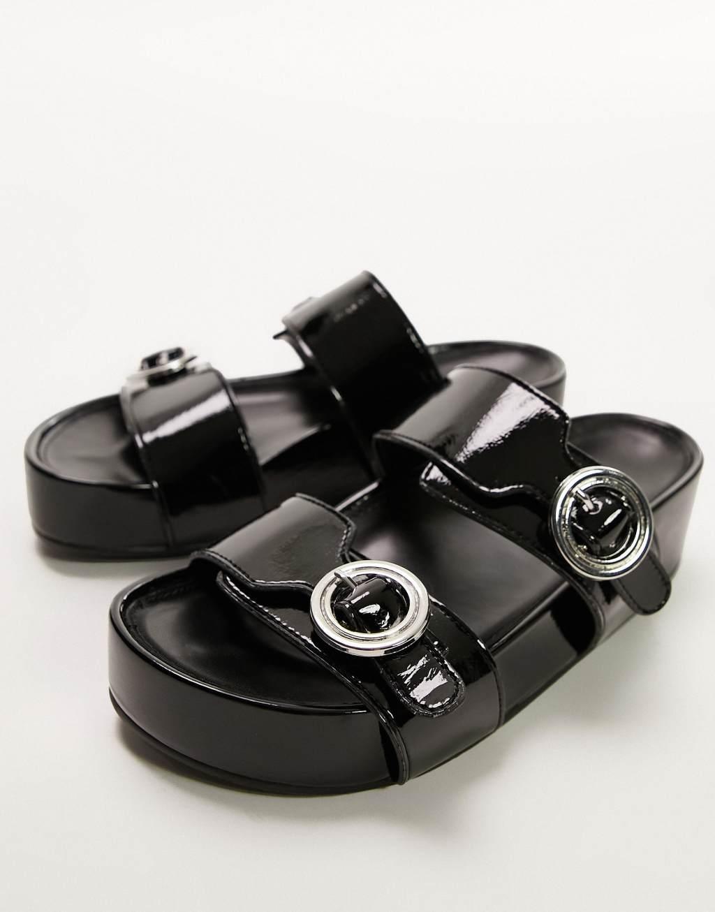 Topshop Pepper footbed sandals in black Product Image