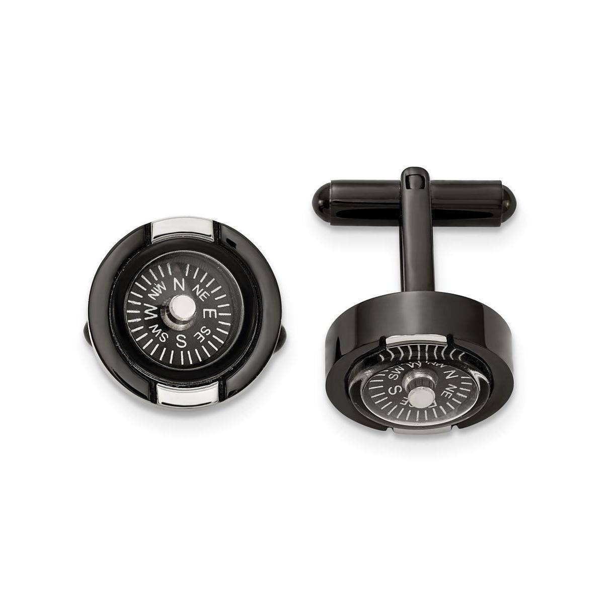 Mens Black Steel Functional Compass Cufflinks Product Image