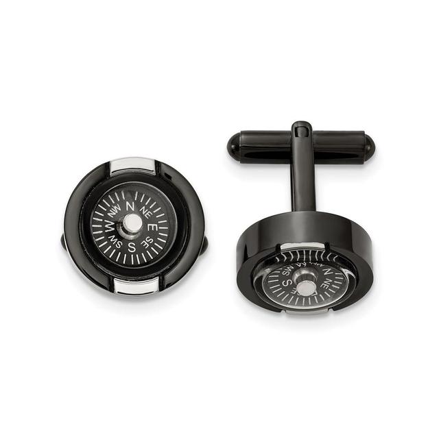 Mens Black Stainless Steel Functional Compass Cufflinks Product Image