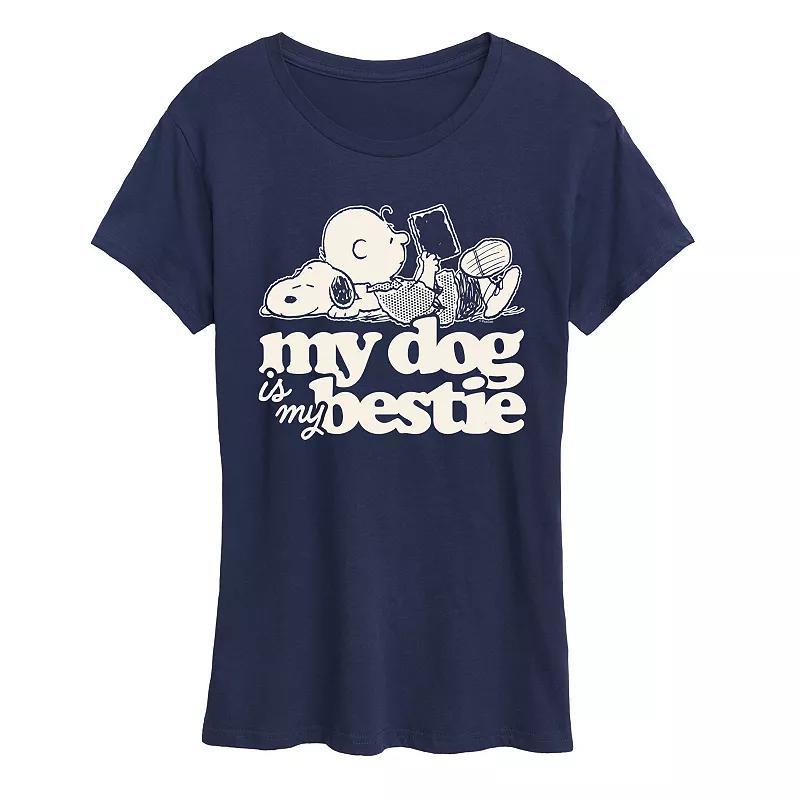 Womens Peanuts Snoopy & Charlie Brown My Dog Is My Bestie Graphic Tee Blue Product Image