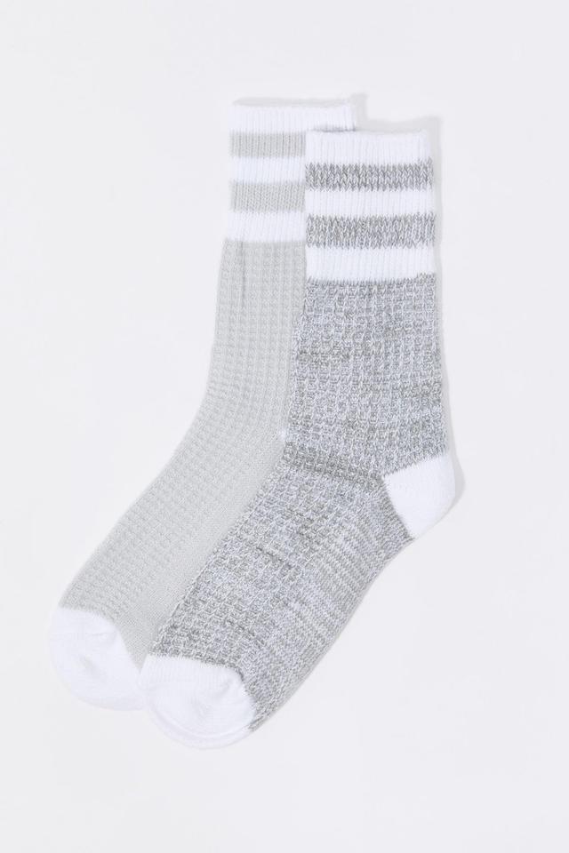 Waffle Knit Striped Crew Socks (2 Pack) Female Product Image