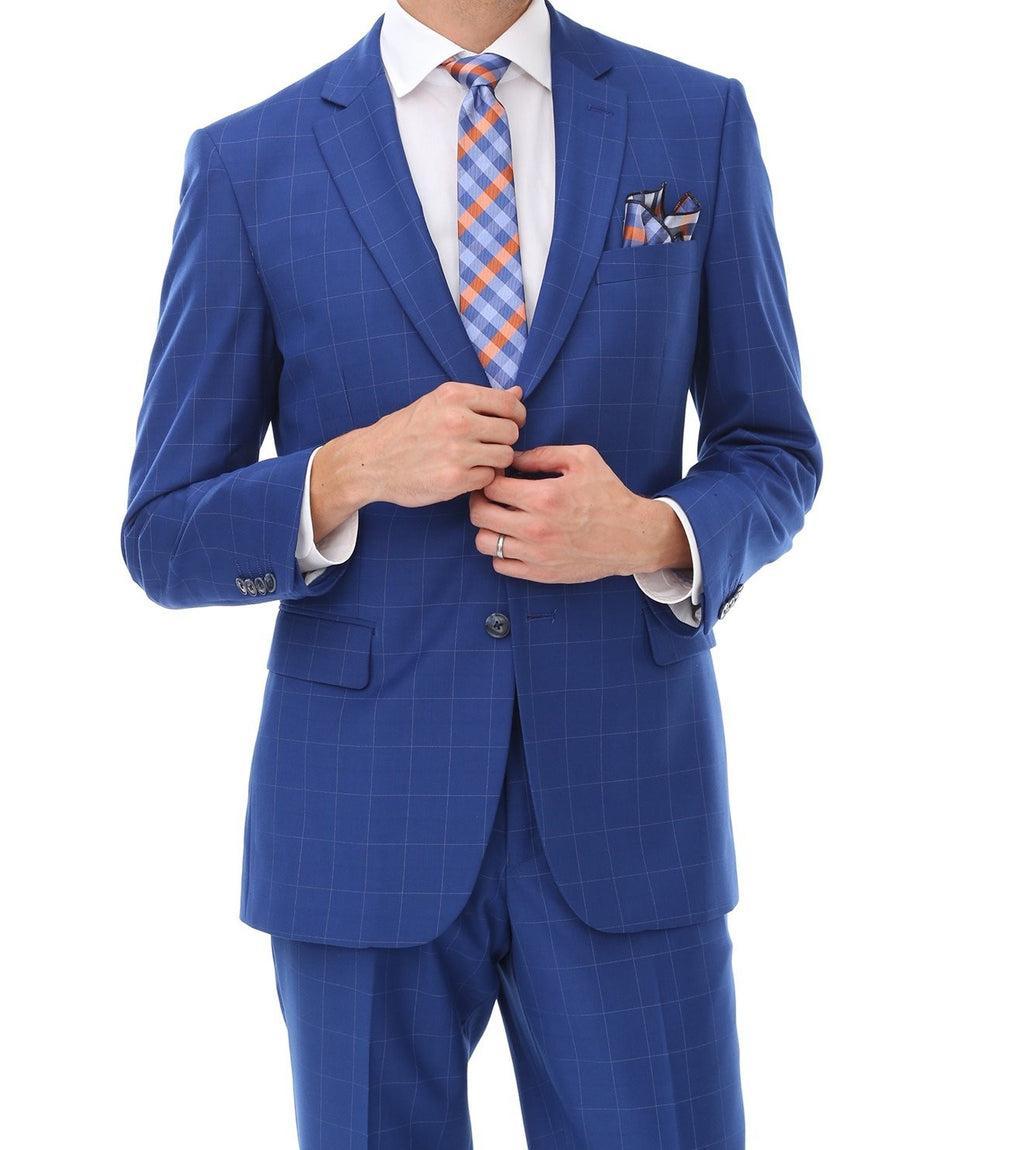 Wool Suit Modern Fit Windowpane 2 Piece in Royal Product Image