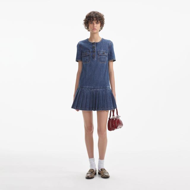 Pleated Denim Mini Dress Product Image