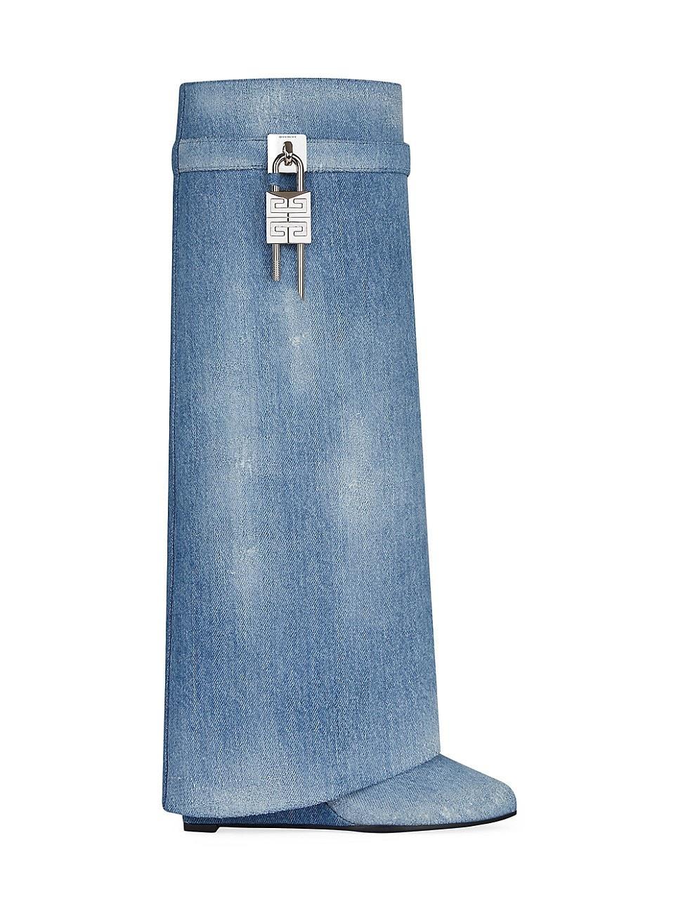 Womens Shark Lock Boots Wide Fit In Washed Denim Product Image