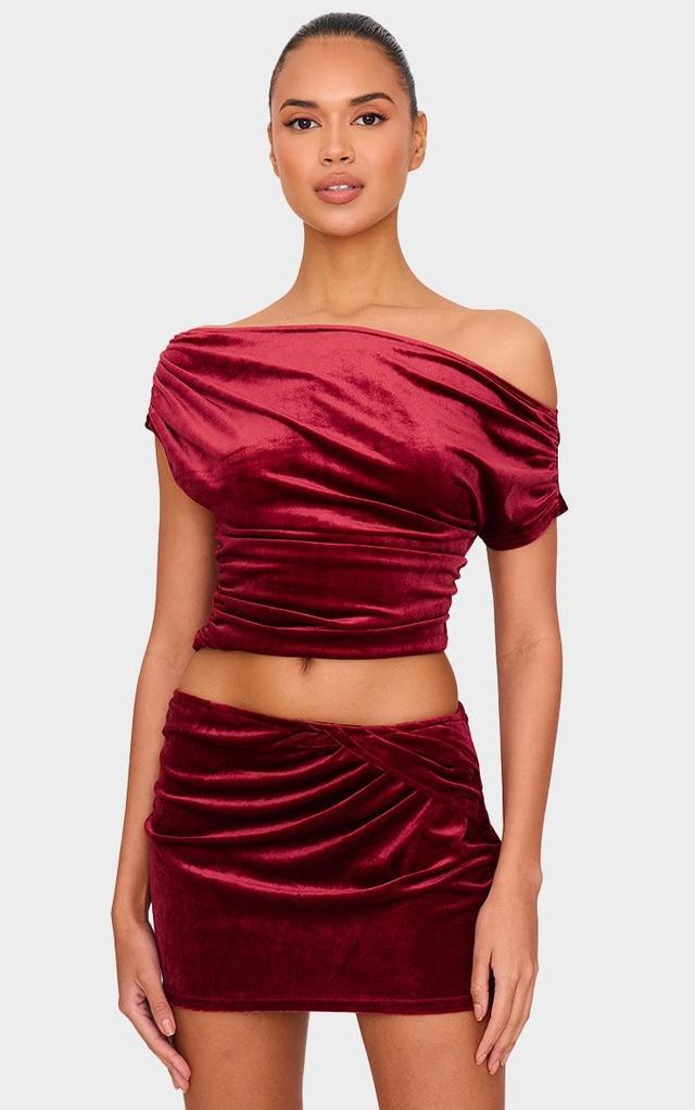 Burgundy Velvet Ruched Detail Top Product Image