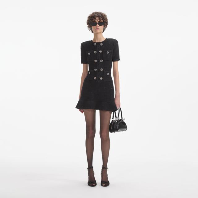 Black Knit Buttoned Mini Dress Product Image