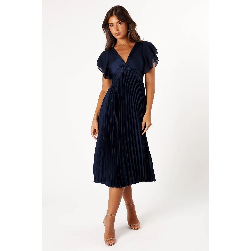 Petal and Pup Womens Nova Flutter Sleeve Midi Dress - Navy M Product Image