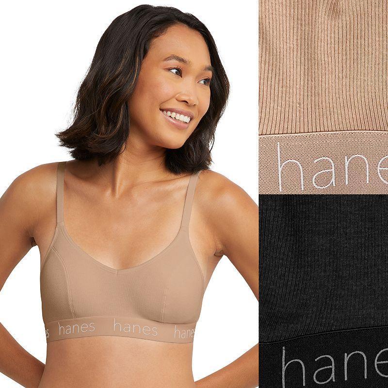 Hanes Originals Ultimate 2-Pack Stretch Cotton Triangle Bralette DHO101, Womens Product Image