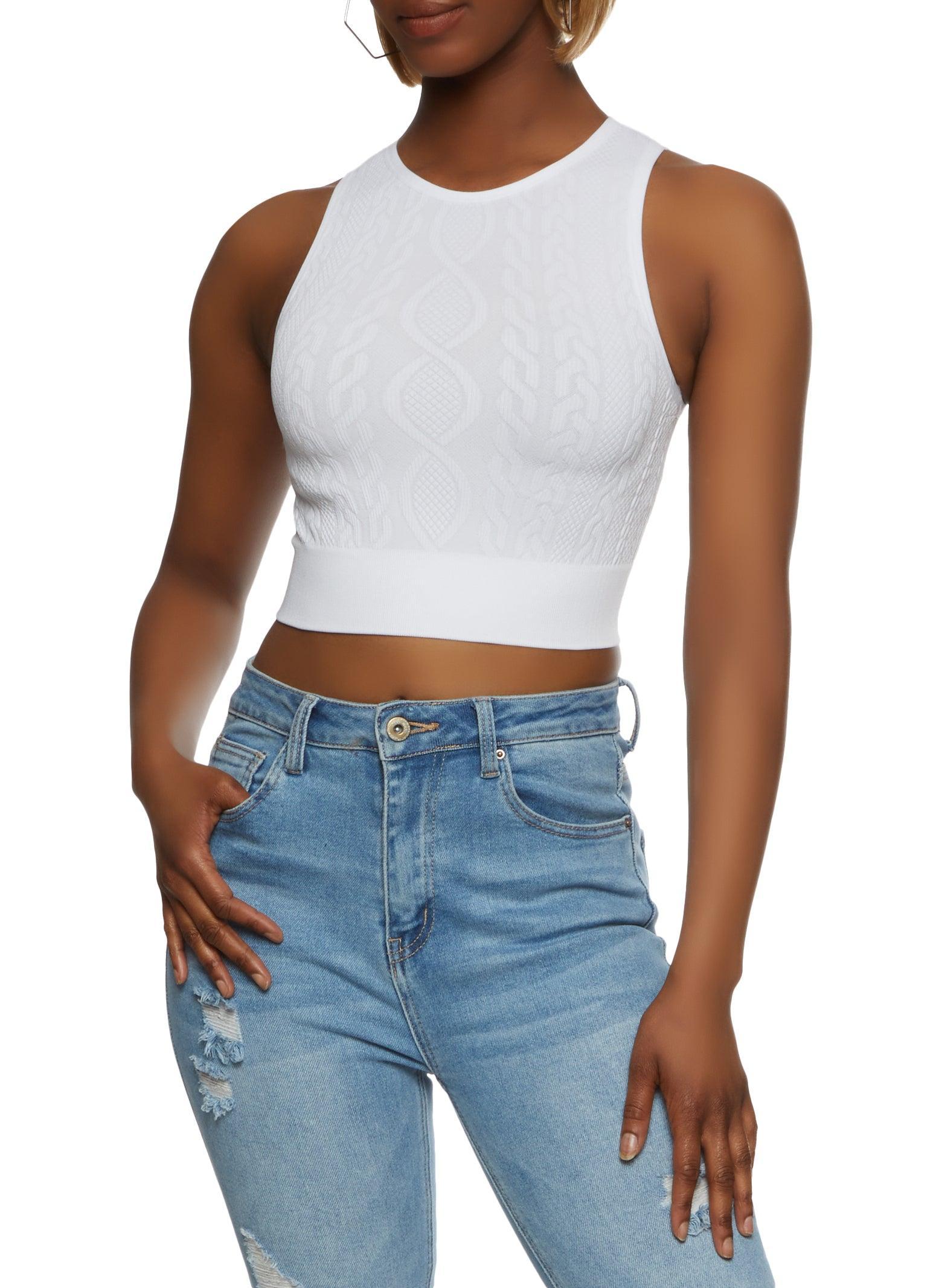 Womens Seamless Cable Knit Cropped Tank Top Product Image