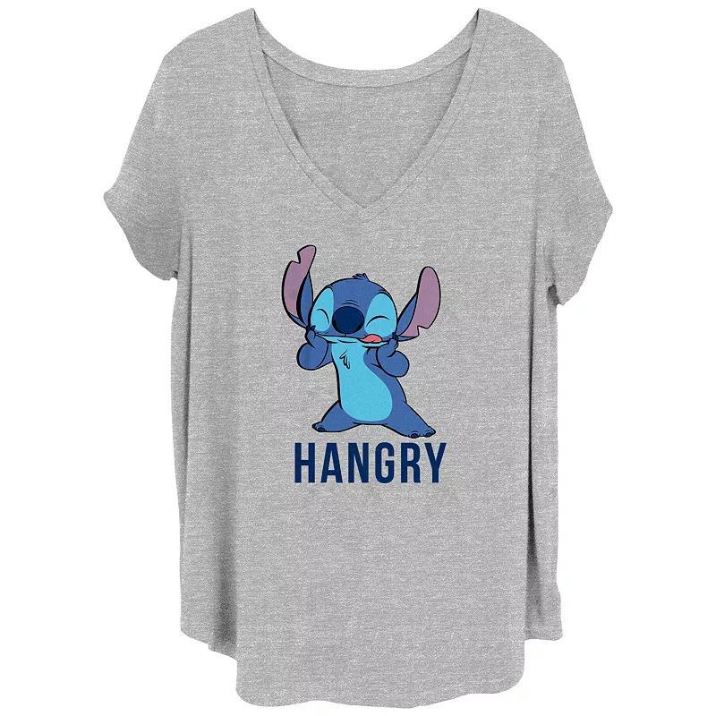 Disneys Lilo & Stitch Hangry Stitch Juniors Plus Graphic Tee, Womens Grey Gray Product Image