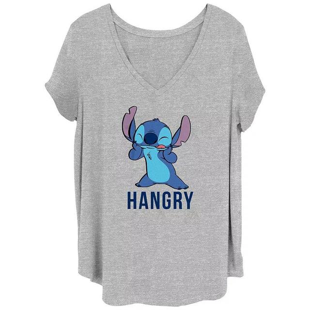 Disneys Lilo & Stitch Hangry Stitch Juniors Plus Graphic Tee, Womens Grey Gray Product Image