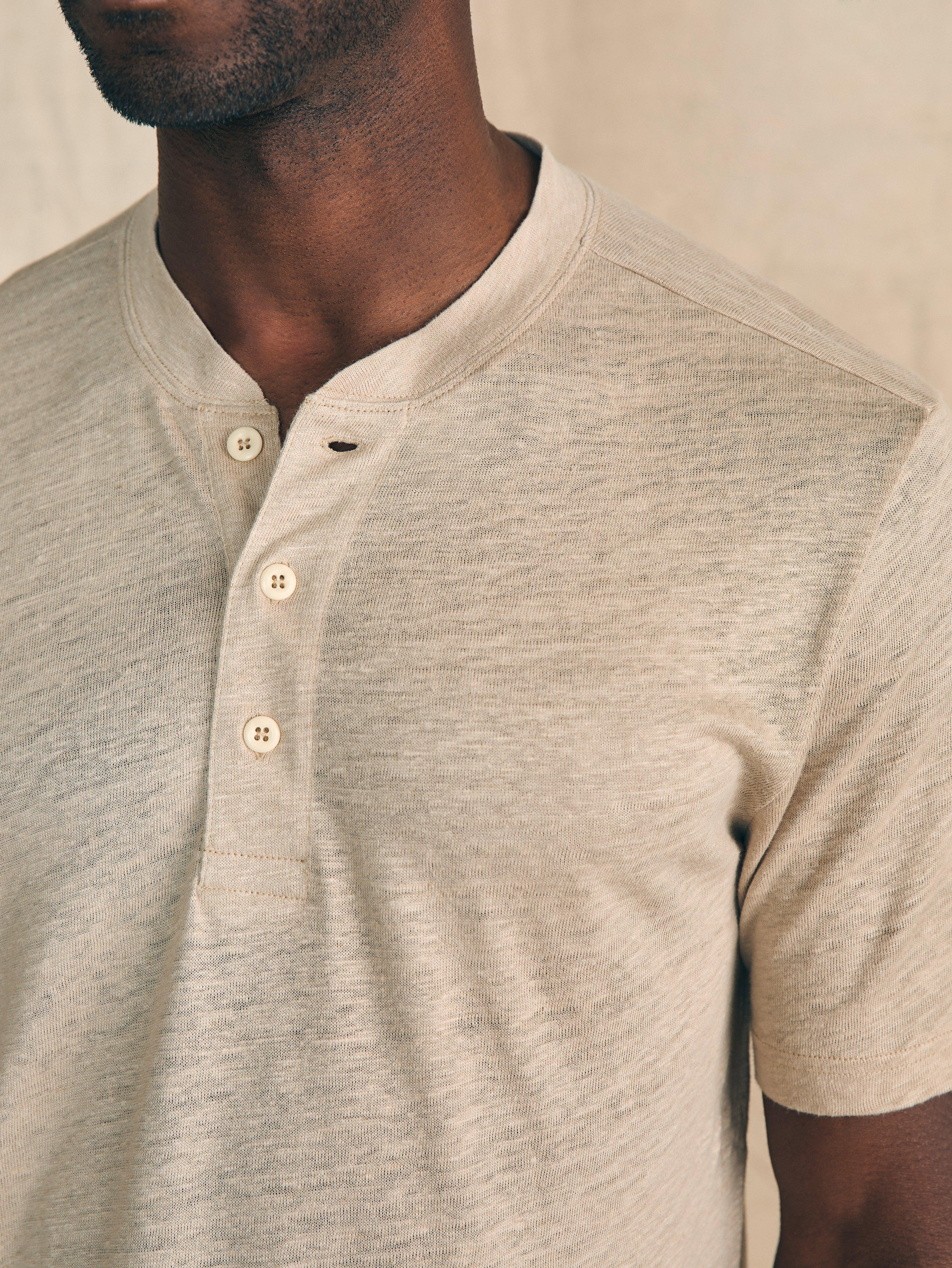 Short-Sleeve Linen Henley - Natural Male Product Image