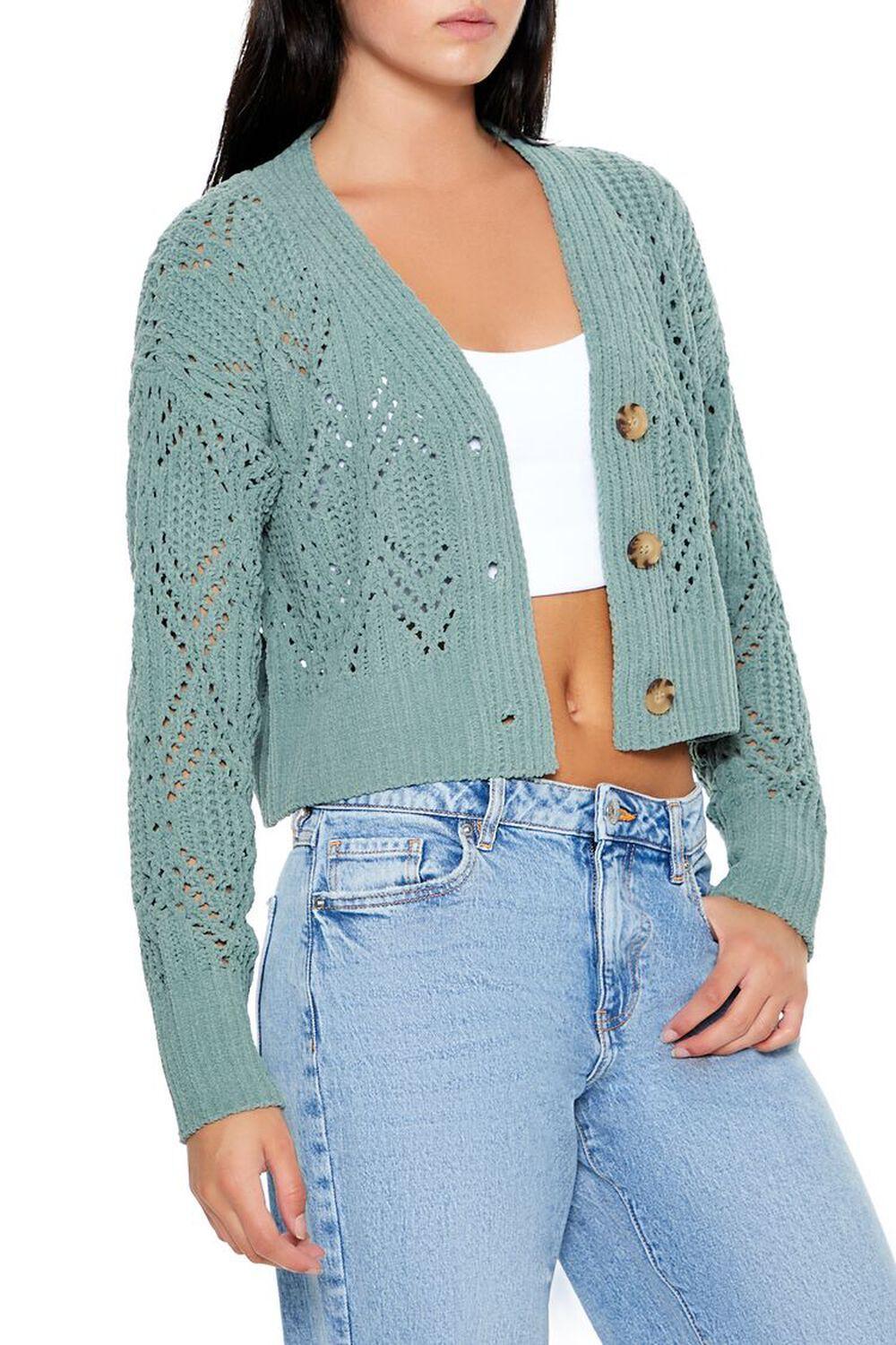 Pointelle Cropped Cardigan Sweater | Forever 21 Product Image