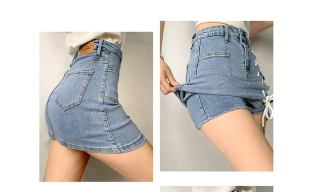 High Waist Lace-Up Denim Skort Product Image