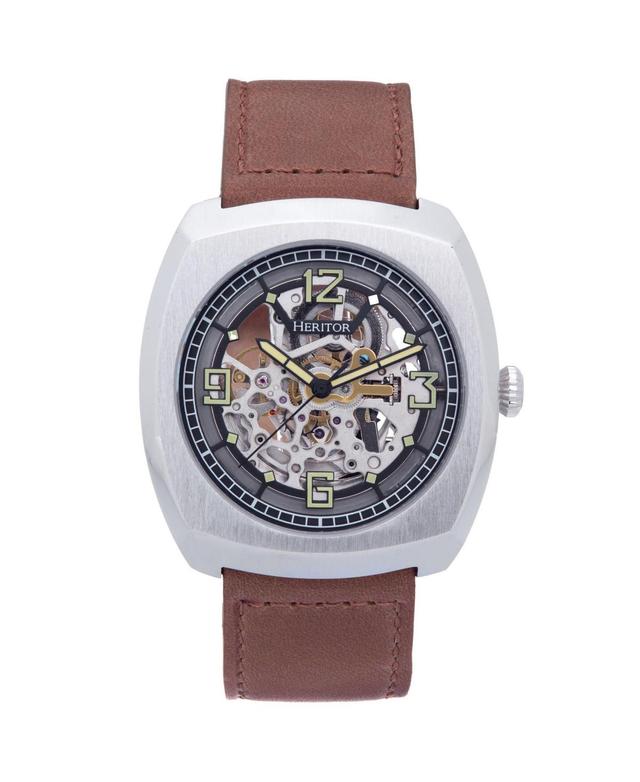 Heritor Automatic Men Gatling Leather Watch - Black 44mm - Black/light brown Product Image