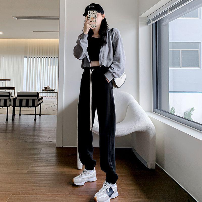 Mid Waist Plain Sweatpants Product Image