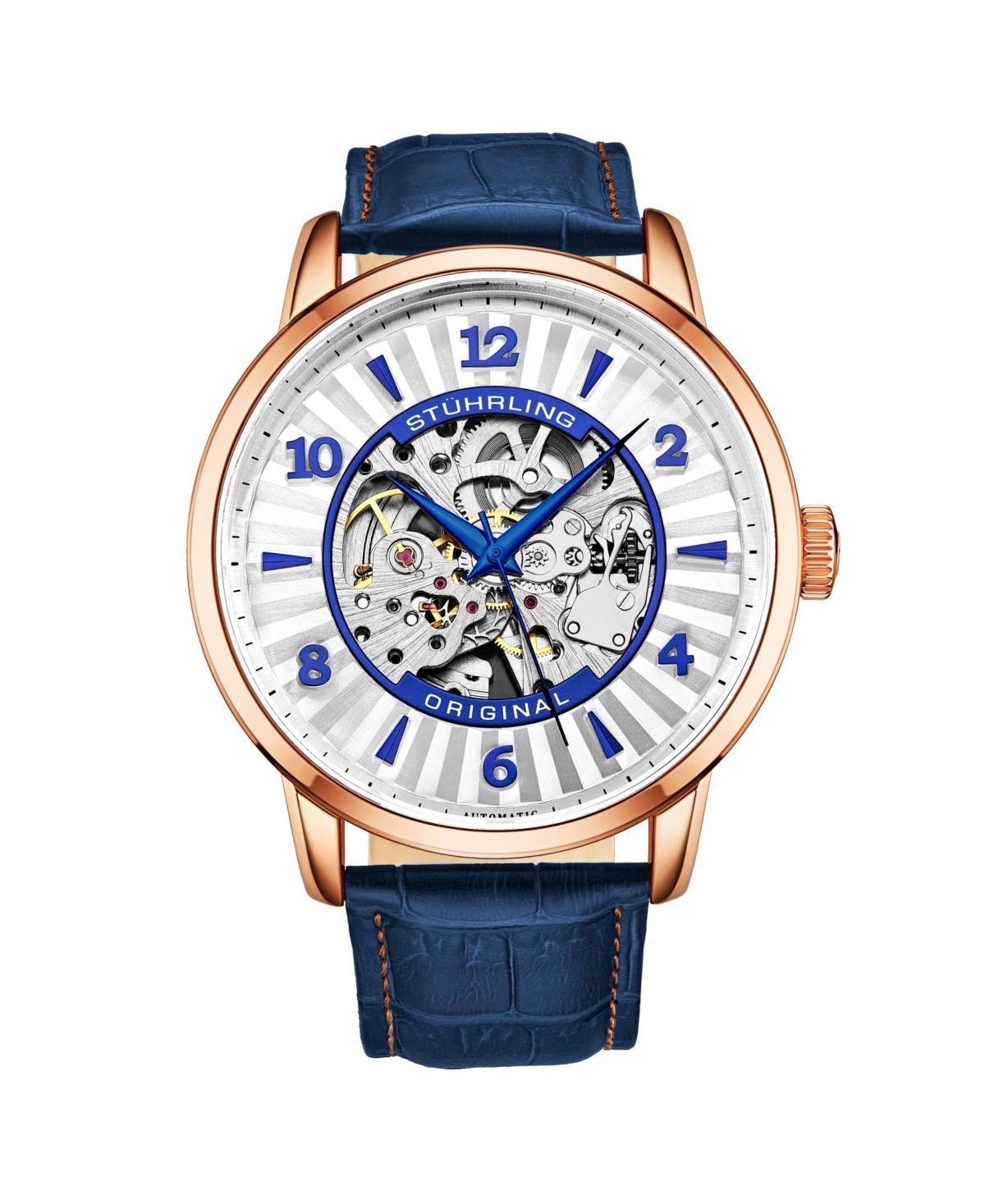 Stuhrling Mens Blue Leather Strap Watch 48mm Product Image