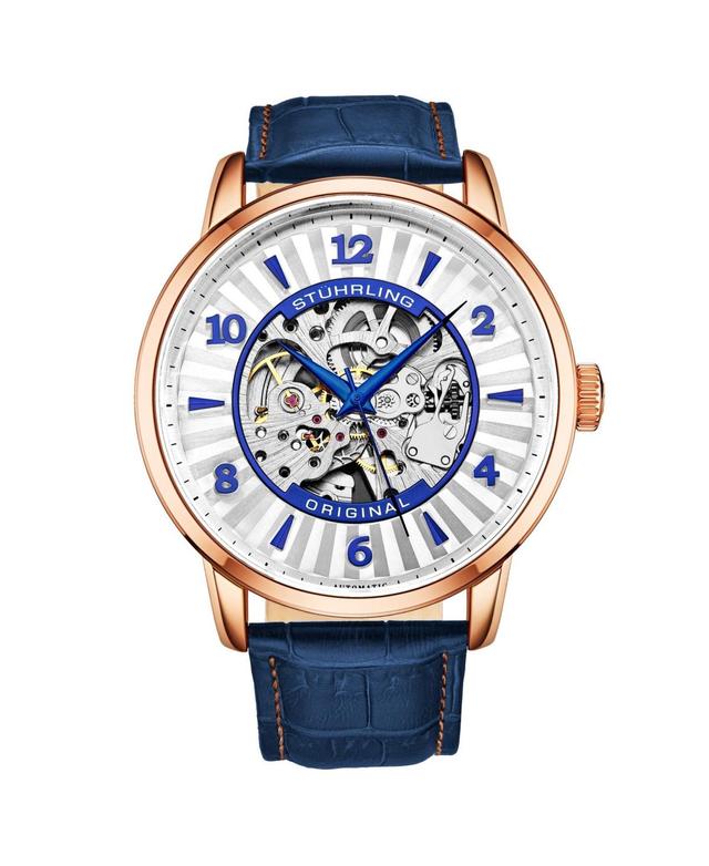 Stuhrling Mens Blue Leather Strap Watch 48mm Product Image